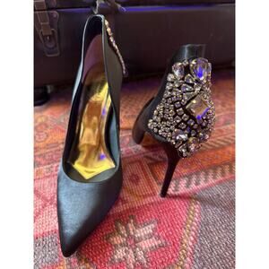 Ted Baker Crystal Embellished Stelleto Heel Pump Black Satin 40.5